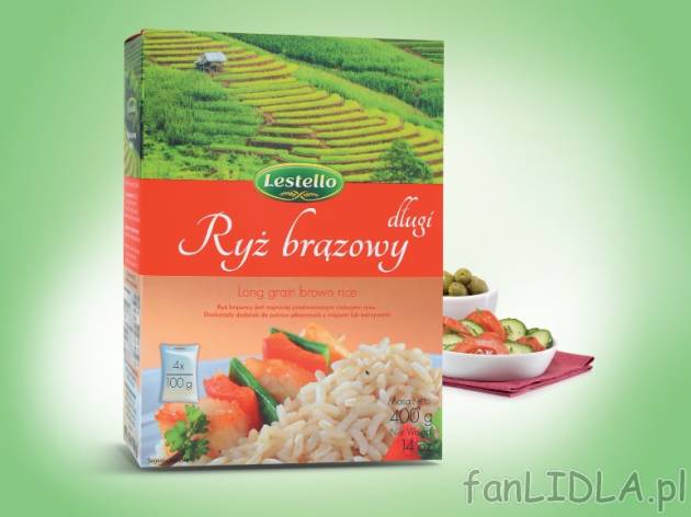 Ryż brązowy , cena 1,75 PLN za 4x100 g, 1kg=4,38 PLN. 
- Najmniej przetworzony ...