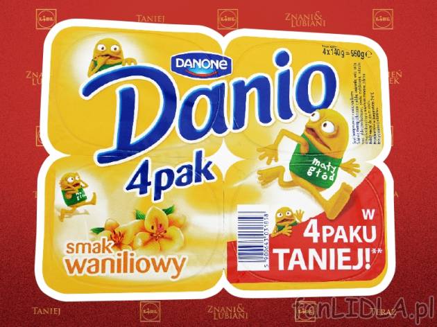 Danone Danio serek , cena 5,39 PLN za 4x140 g/ 1 opak., 1kg=9,63 PLN.