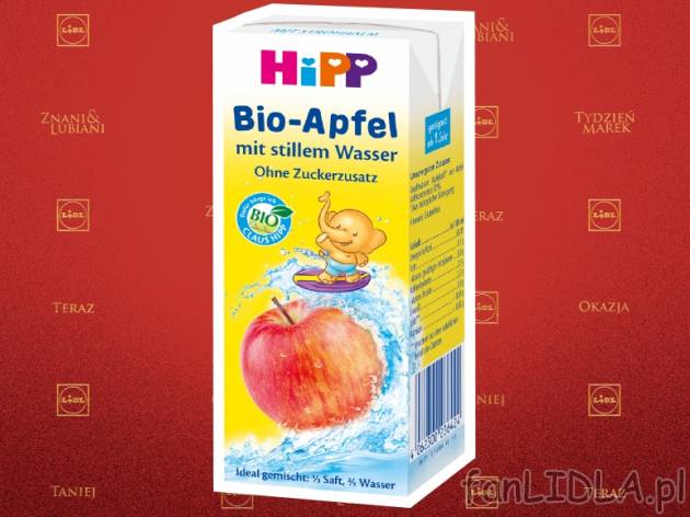 HIPP Napój jabłkowy BIO , cena 1,49 PLN za 200ml/1 opak., 100ml=0,75 PLN.
