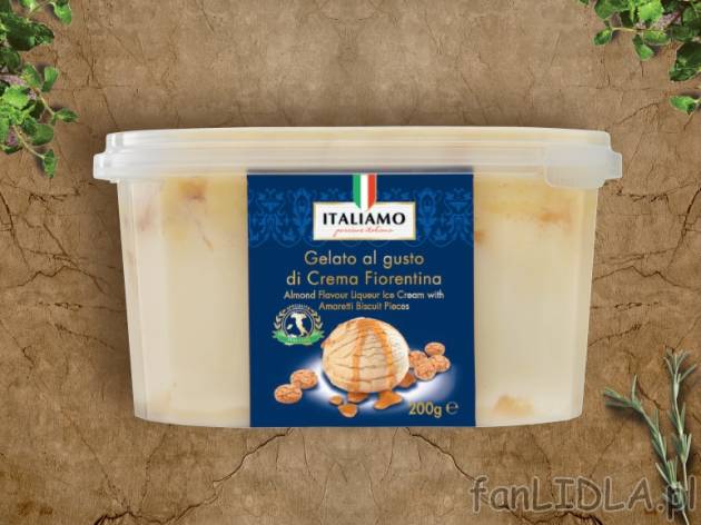 Lody Florentina z ciasteczkami amaretti , cena 4,39 PLN za 200 g/1 opak., 100g=2,20 PLN.