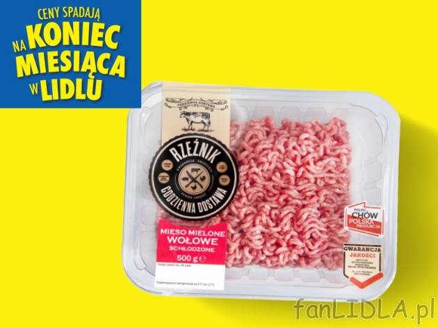 Rzeźnik Mięso mielone wolowe , cena 7,00 PLN za 500 g/1 opak., 1 kg=15,98 PLN.