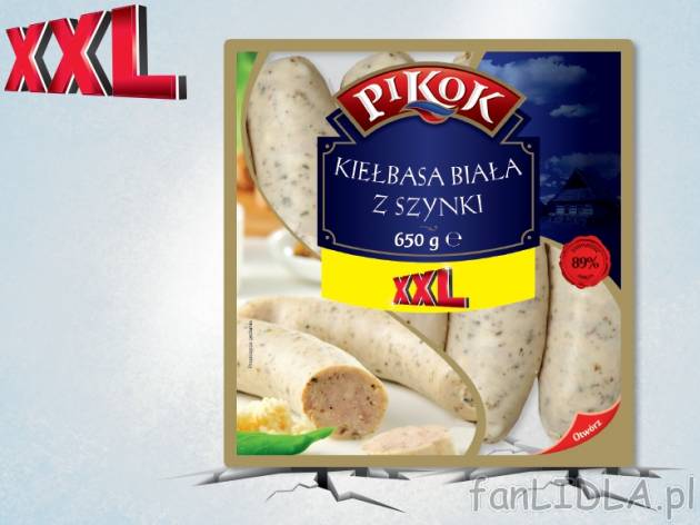 Pikok Kiełbasa biała z szynki , cena 7,00 PLN za 650 g/1 opak., 1 kg=12,29 PLN.