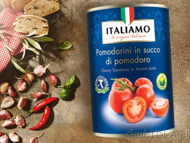 Włoskie pomidory wiśniowe , cena 2,00 PLN za 425 ml/1 opak., 1 l=7,04 PLN.