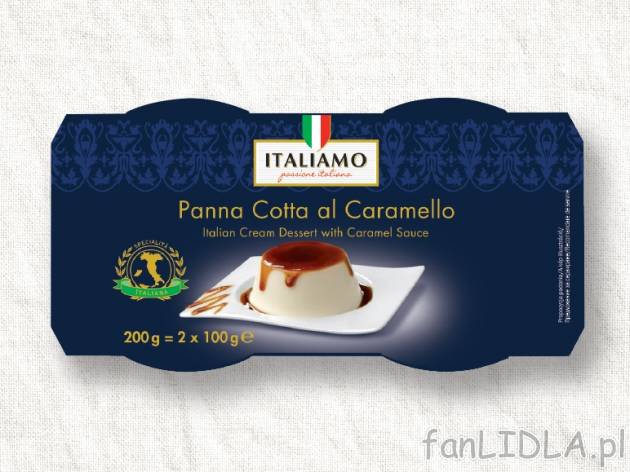 Włoski deser Panna Cotta z karmelem , cena 4,00 PLN za 2 x 100 g/1 opak., 100 g=2,50 PLN.