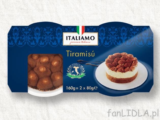 Włoski deser Tiramisu , cena 4,00 PLN za 2 x 80 g/1 opak., 100 g=3,12 PLN.