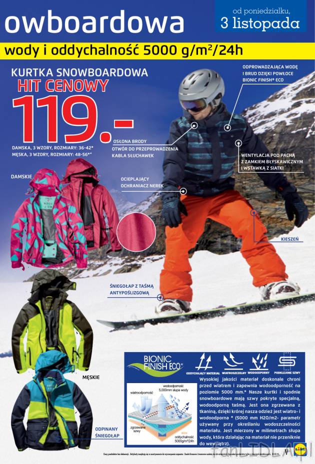Kolorowe kurtki snowboardowe z ocieplającym ochraniaczem nerek za 119 zł w Lidlu.