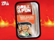 Kiełbaski grillowe cienkie , cena 7,64 PLN za 400 g, 1kg=19,10 PLN.