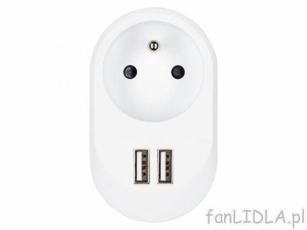 SILVERCREST® Adapter z gniazdem sieciowym i 2 portami USB Silvercrest    , cena 22,99 PLN
