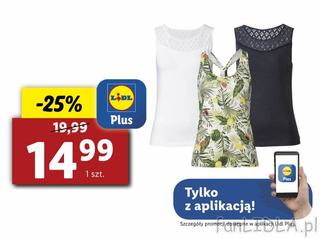 Top damski z bawełny Esmara, cena 19,99 PLN 
3 wzory 
- 95% bawełny, 5% elastanu
- ...