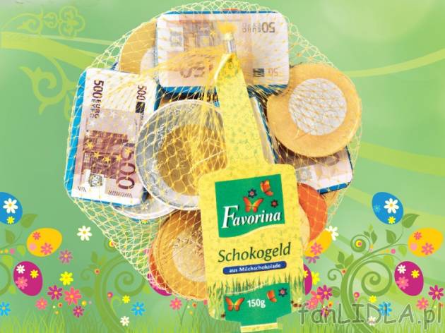 Monety , cena 4,99 PLN za 150 g/1 opak., 100 g=3,33 PLN.  
-  Z pełnomlecznej czekolady.