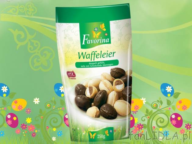 Jajka waflowe , cena 4,99 PLN za 250 g/1 opak., 100 g=2,00 PLN. 
- Podwójnie nadziewane, ...