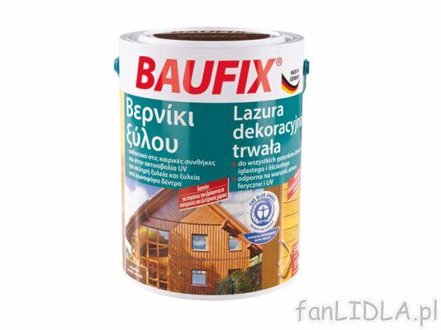 Lazura dekoracyjna trwała , cena 49,99 PLN za 1 opak. 
- 5 l wystarcza na 50m&#178;
- ...