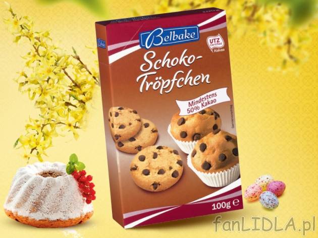 Kropelki czekoladowe , cena 3,79 PLN za 100 g/1 opak. 
- To wyśmienity dodatek ...