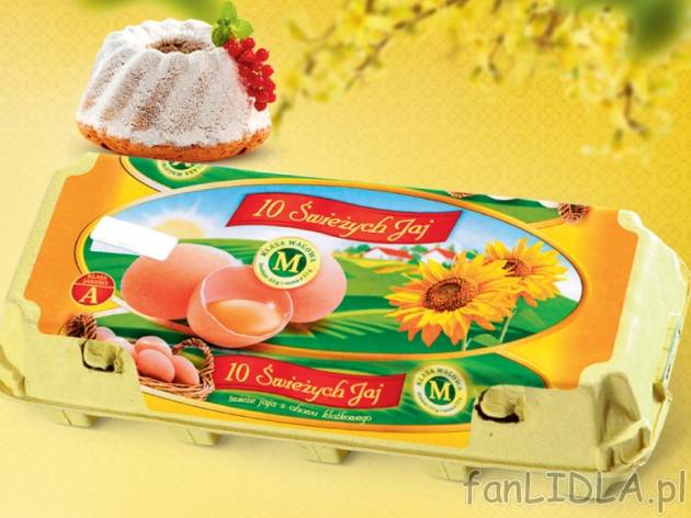 Jaja klasy M , cena 3,79 PLN za 10 szt./1 opak. 
-  10 świeżych jaj,
-  Rozmiar M.