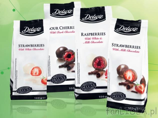 Owoce w czekoladzie , cena 7,77 PLN za 100 g/1 opak. 
- Różne rodzaje.
- Liofilizowane, ...