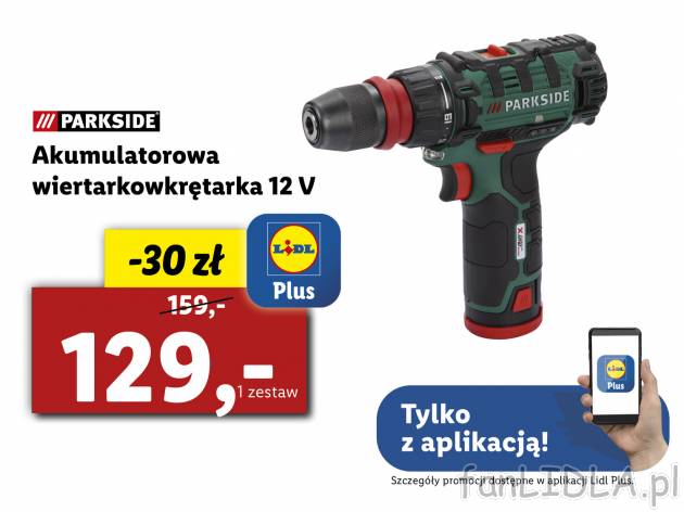 Akumulatorowa wiertarkowkrętarka 12V Parkside, X12VTeam, cena 159,00 PLN 
- szybka ...