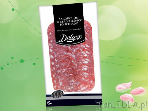 Salami Iberico , cena 5,49 PLN za 100 g/1 opak. 
- Puszna kiełbasa wieprzowa, dojrzewająca, ...