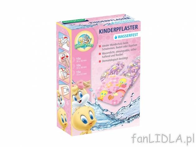 Wodoodporne plastry dziecięce Sensiplast, cena 5,99 PLN za 1 opak. 
- 40 plastrów ...
