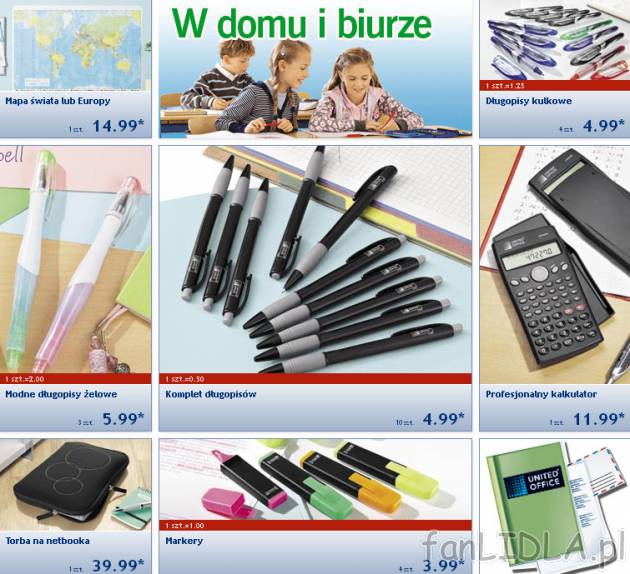 W domu i w biurze: mapa świata lub Europy, długopisy kulkowe, długopisy żelowe, ...