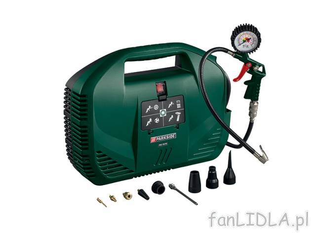 Kompresor bezolejowy z manometrem 1100 W Parkside, cena 199,00 PLN za 1 opak. 
- ...
