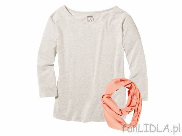 Bluzka z szalem Esmara, cena 27,99 PLN za 1 szt. 
- 3 wzory
- rozmiary: S-XL (nie ...