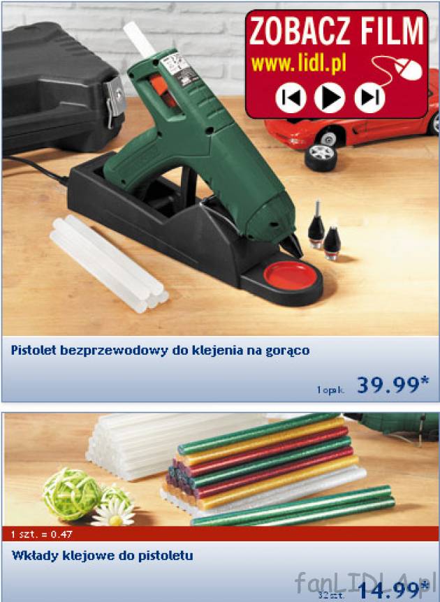 Parkside - pistolet typu glue gun do klejenia spoiwem na gorąco. Do prętów o ...