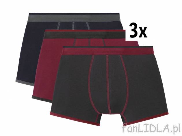 Bokserki męskie, 3 pary* Livergy, cena 7,99 PLN 
- rozmiary: M-XL
- wysoka zawartość ...