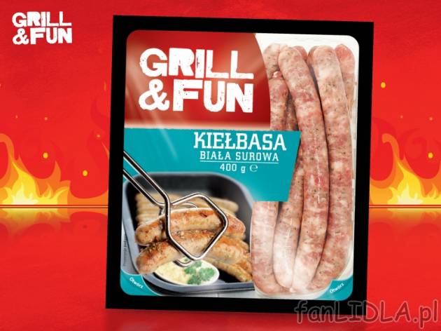 Kiełbasa biała surowa , cena 6,79 PLN za 400 g, 1kg=16,98 PLN.
