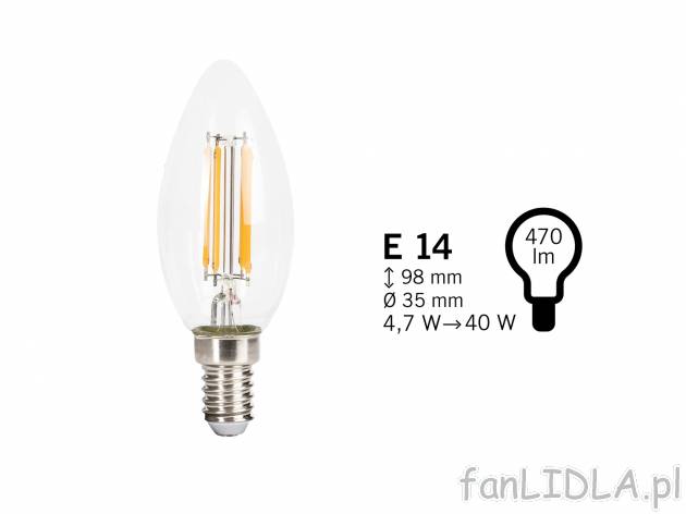 Żarówka filamentowa LED Livarno, cena 7,99 PLN 
- klasa energetyczna A+
- barwa ...