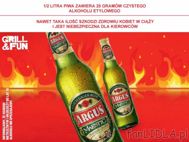 Piwo Argus Maestic , cena 1,94 PLN za 500 ml, 1L=3,88 PLN. 
- Informujemy, ze osobom ...