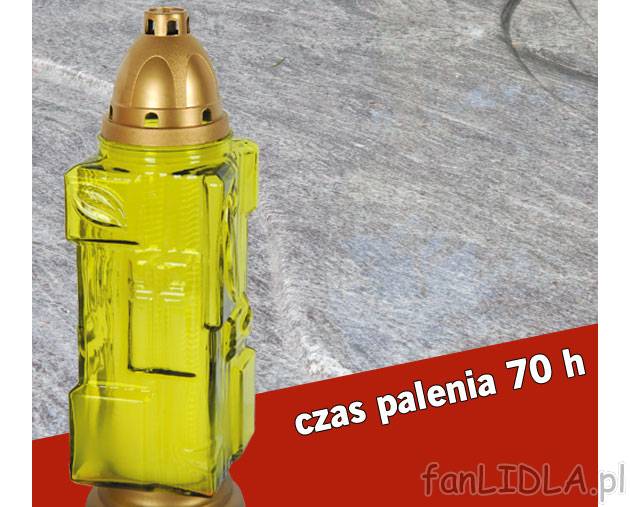 Znicz L8 szklany, cena 7,99PLN
- różne rodzaje
- czas palenia 70 h
- waga wsadu 350 g