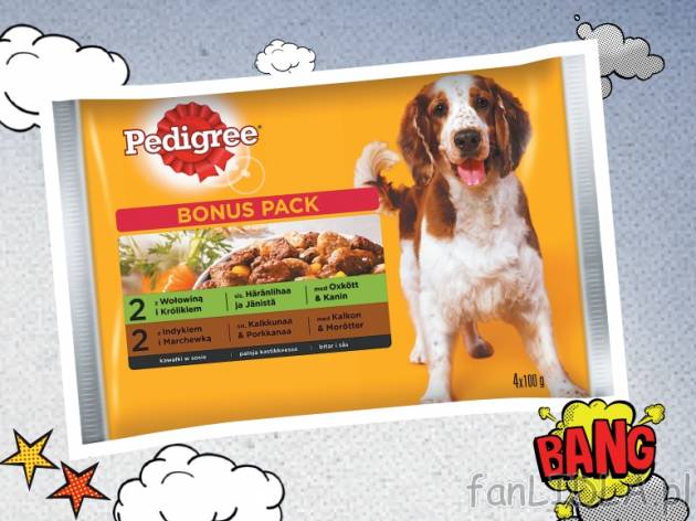 Pedigree Karma dla psów , cena 3,99 PLN za 4x100g, 1kg=9,98 PLN.  
-  Różne rodzaje