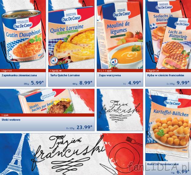Zapiekanka ziemniaczana, Tarta Quiche Lorraine, Zupa warzywna, Ryba w cieście francuskim, ...