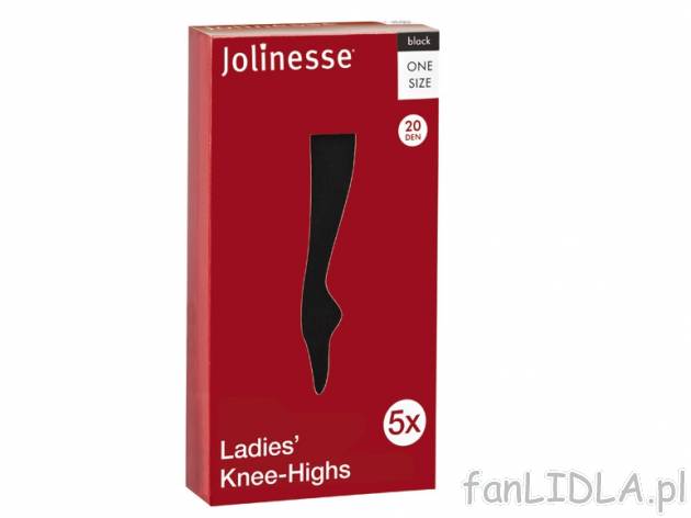 Podkolanówki 5 par, 20 DEN Jolinesse, cena 7,99 PLN za 1 opak. 
- półprzezroczyste
- ...