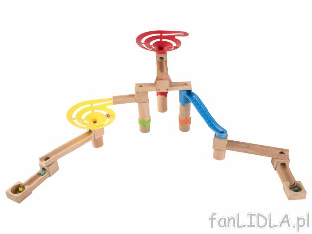 Drewniany tor kulkowy Playtive, cena 49,99 PLN 
- tory z drewna bukowego
- 6 szklanych ...