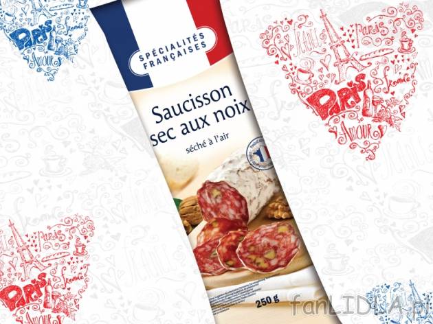 Salami suszone z orzechami włoskimi , cena 7,77 PLN za 250 g, 100g=3,11 PLN.