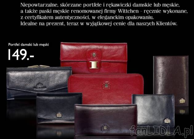 Portfel damski lub męski , cena 149,00 PLN za 1 szt. 
- włoska skóra bydlęca
- ...