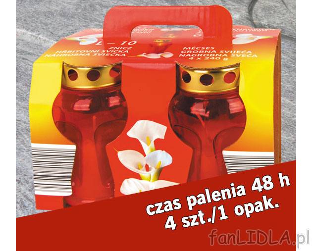 Znicz L10 plastikowy, cena 9,99PLN za 4 sztuki
- czas palenia 48 h
- 4x240 g/1 opak.