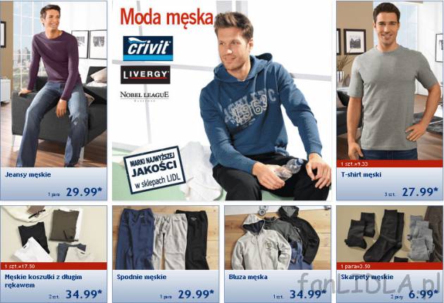 Jeansy męskie, Bluza Crivit, Livergy, Bobel League. T-shirt męski, koszulki męskie ...