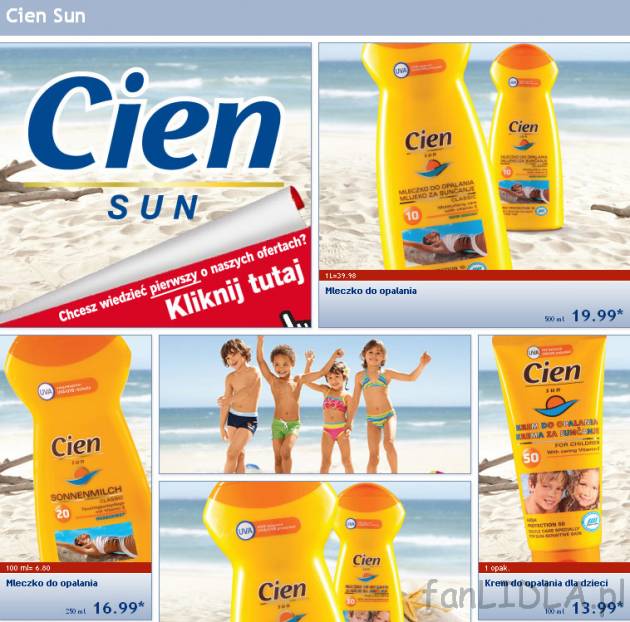 Cien Sun: mleczko do opalania, krem do opalania dla dzieci