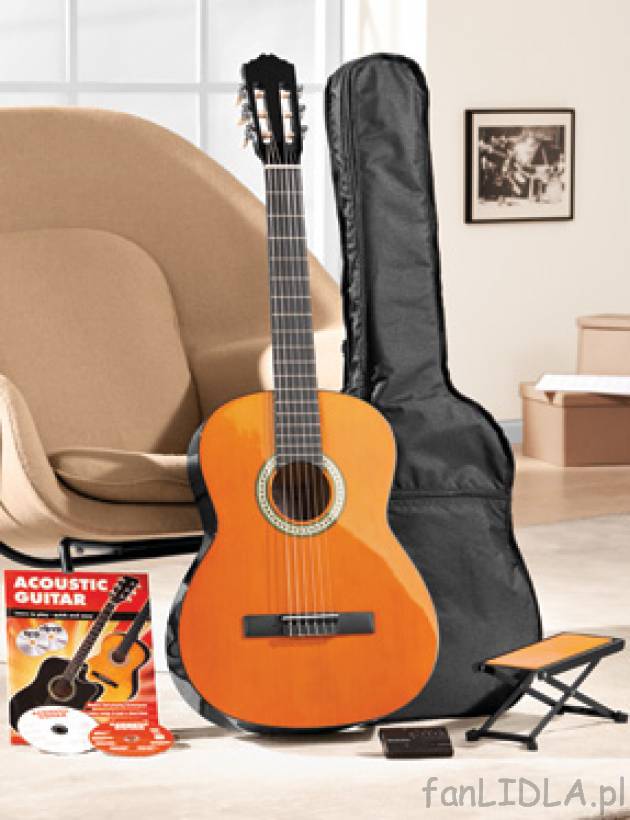 Gitara akustyczna z Lidla: świerkowy wierzch pudła i nylonowe struny. Wielkość ...