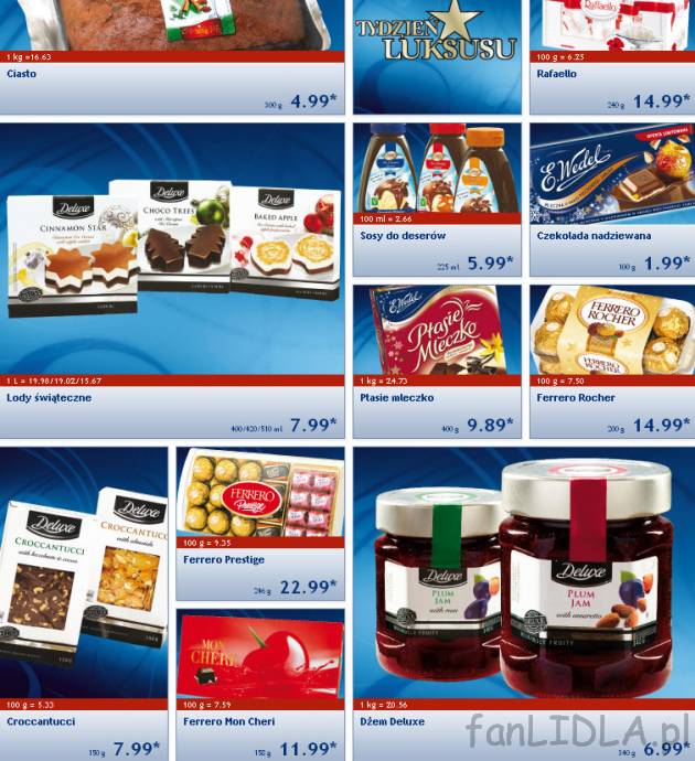 Ciasto z Lidla, Lody świateczne, Rafaello, sosy do deserów, Ferrero Rocher, dżem Deluxe