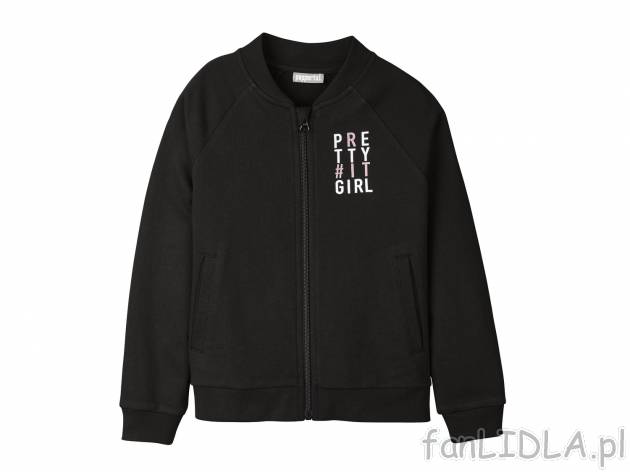 Bluza dziewczęca typu college , cena 39,99 PLN. Bluza z modnymi napisami i ściągaczami ...