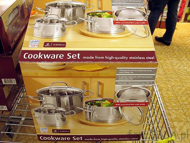 Komplet garnków z Lidla. Garnki są trzy, z pokrywkami i kosztują 179PLN. Cookware ...