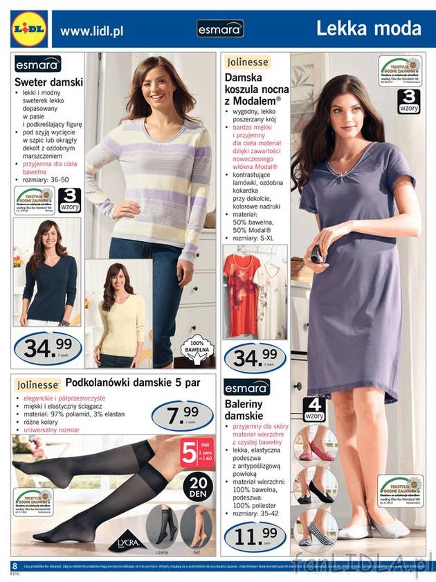 Sweter damski esmara, Damska koszula nocna z Modalem, podkolanówki damskie, baleriny ...