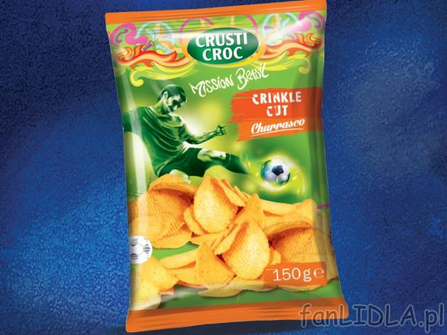 Chipsy karbowane , cena 1,99 PLN za 150 g, 100g=1,33 PLN. 
- Grube plasterki ziemniaków, ...