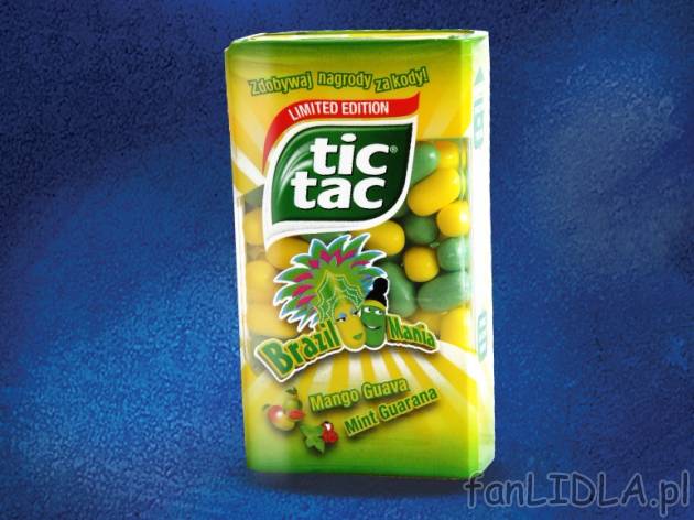 Drażetki TIC TAC , cena 0,00 PLN za 
- Drażetki o smaku mango-guawa i mięta-guarana. ...