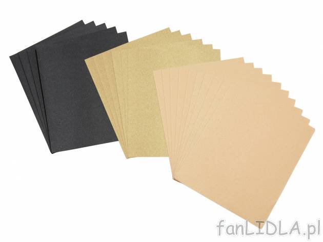 Zestaw 20 papierów ściernych , cena 6,99 PLN 
- ok. 23 x 28 cm
- do drewna, ...
