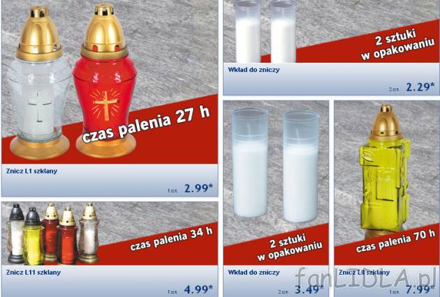 Znicze szklane i wkłady