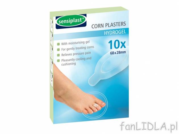 Hydrożelowe plastry na odciski Sensiplast, cena 7,99 PLN za 1 opak. 
- 10 szt. ...